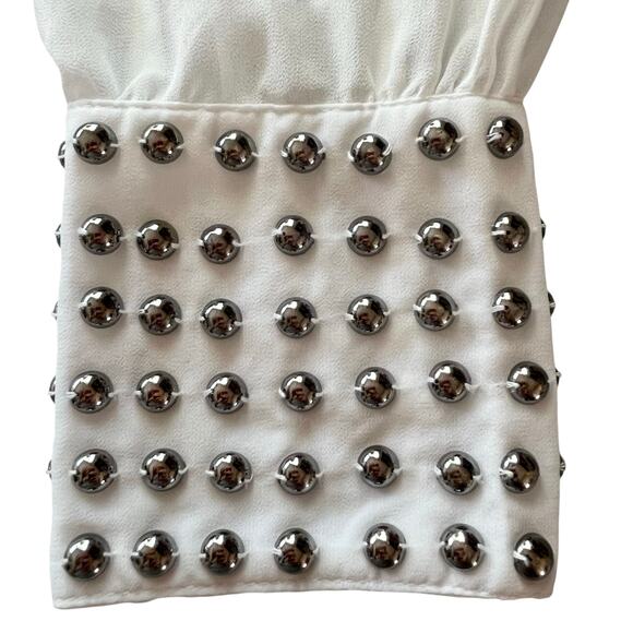 Double Zero Chiffon & Lace Sheer White Blouse Studded Cuffs Sz Large Feminine - Picture 7 of 10